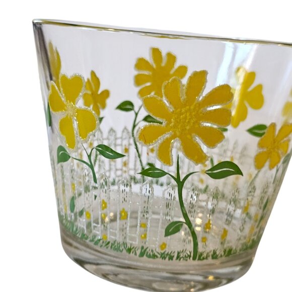 Culver Mod‎ Yellow Flower Picket Fence Clear Glass Ice Bowl Bucket MCM - Picture 3 of 13